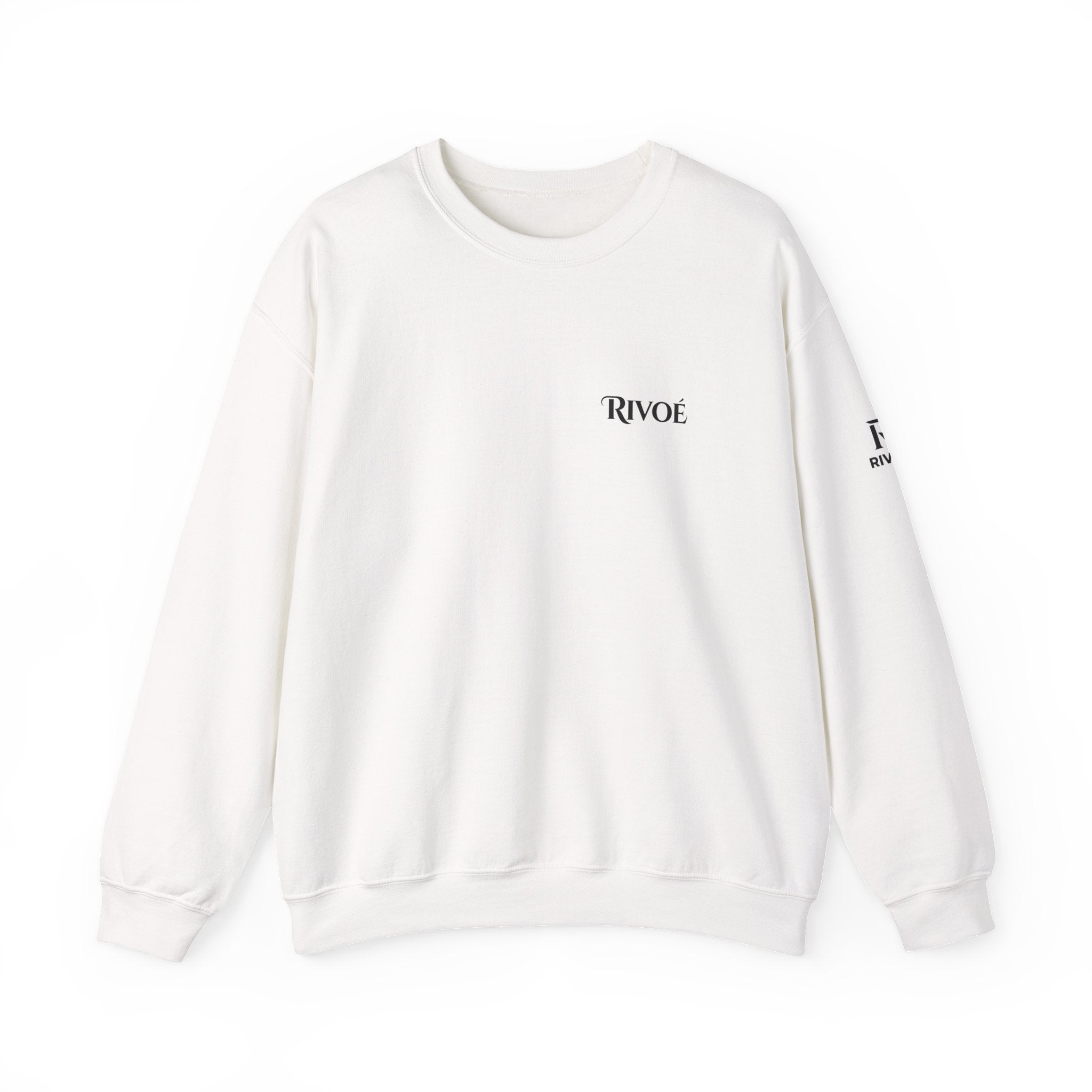 Minimal 'RIVOÉ' White Crewneck Sweatshirt – Small Chest Logo, Casual Unisex Pullover