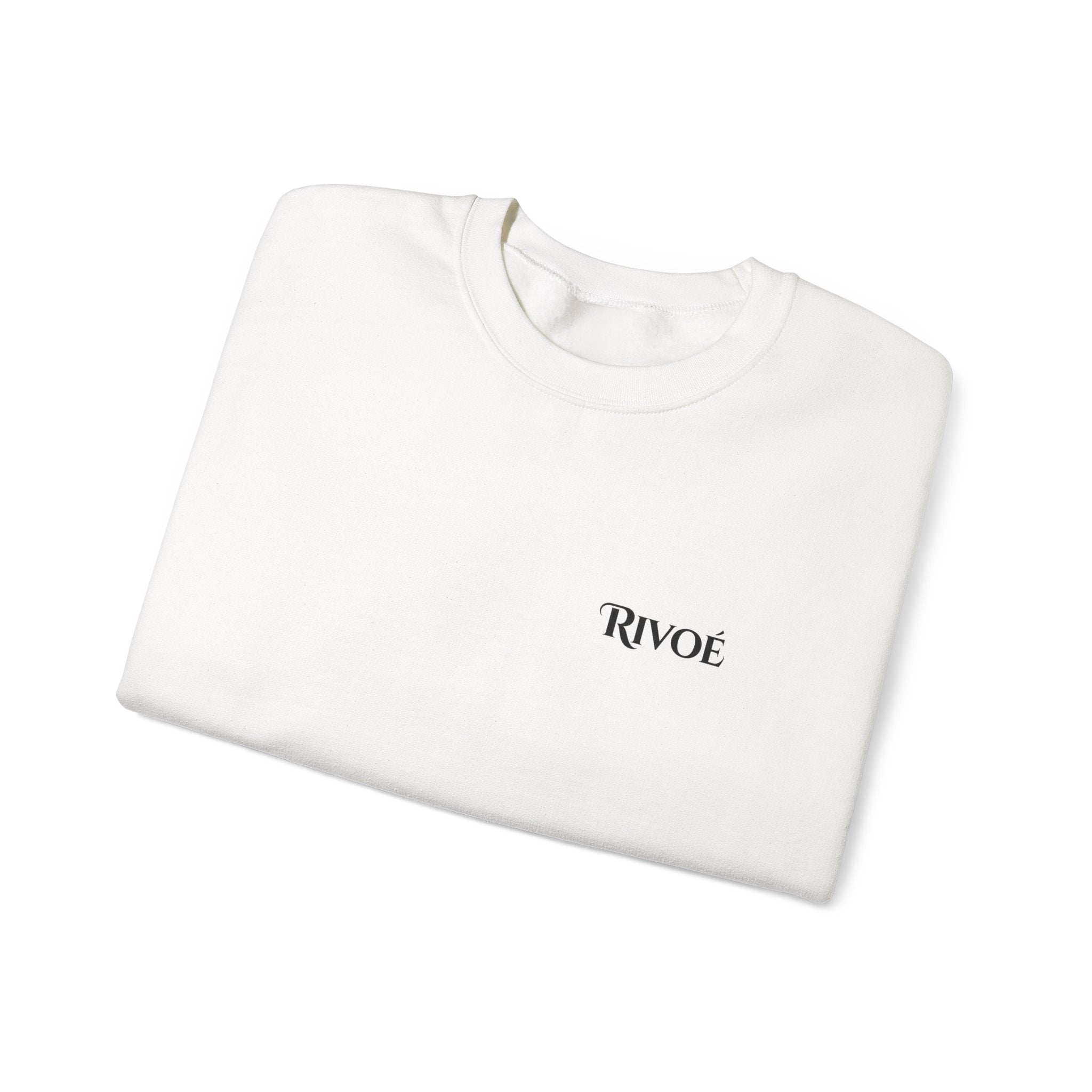 Minimal 'RIVOÉ' White Crewneck Sweatshirt – Small Chest Logo, Casual Unisex Pullover