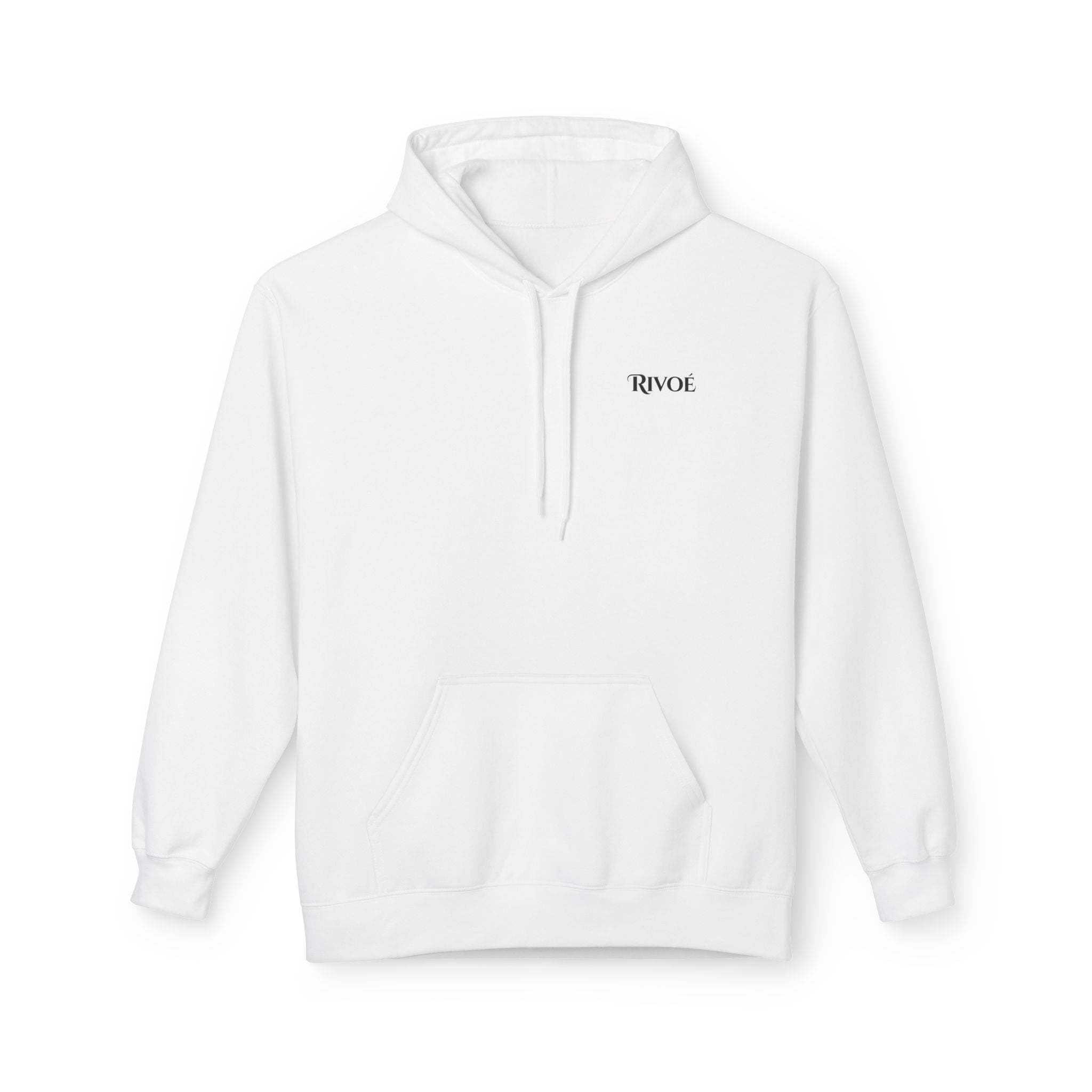 Minimal 'RIVOÉ' Small-Logo Hoodie — Clean White Casual Pullover