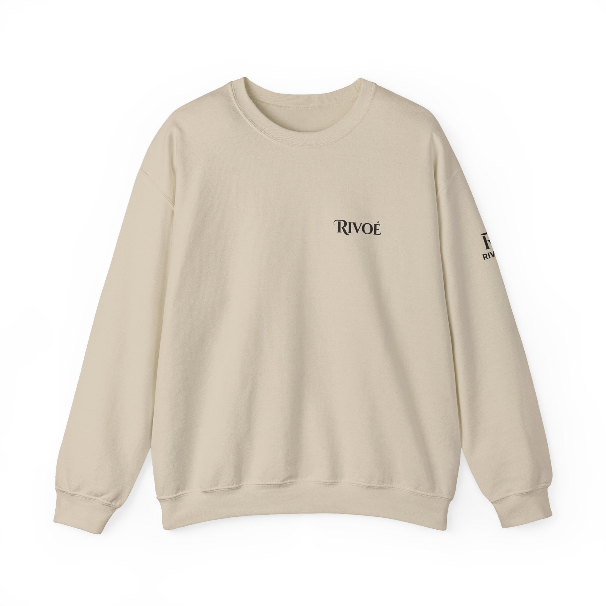 Minimal 'RIVOÉ' White Crewneck Sweatshirt – Small Chest Logo, Casual Unisex Pullover