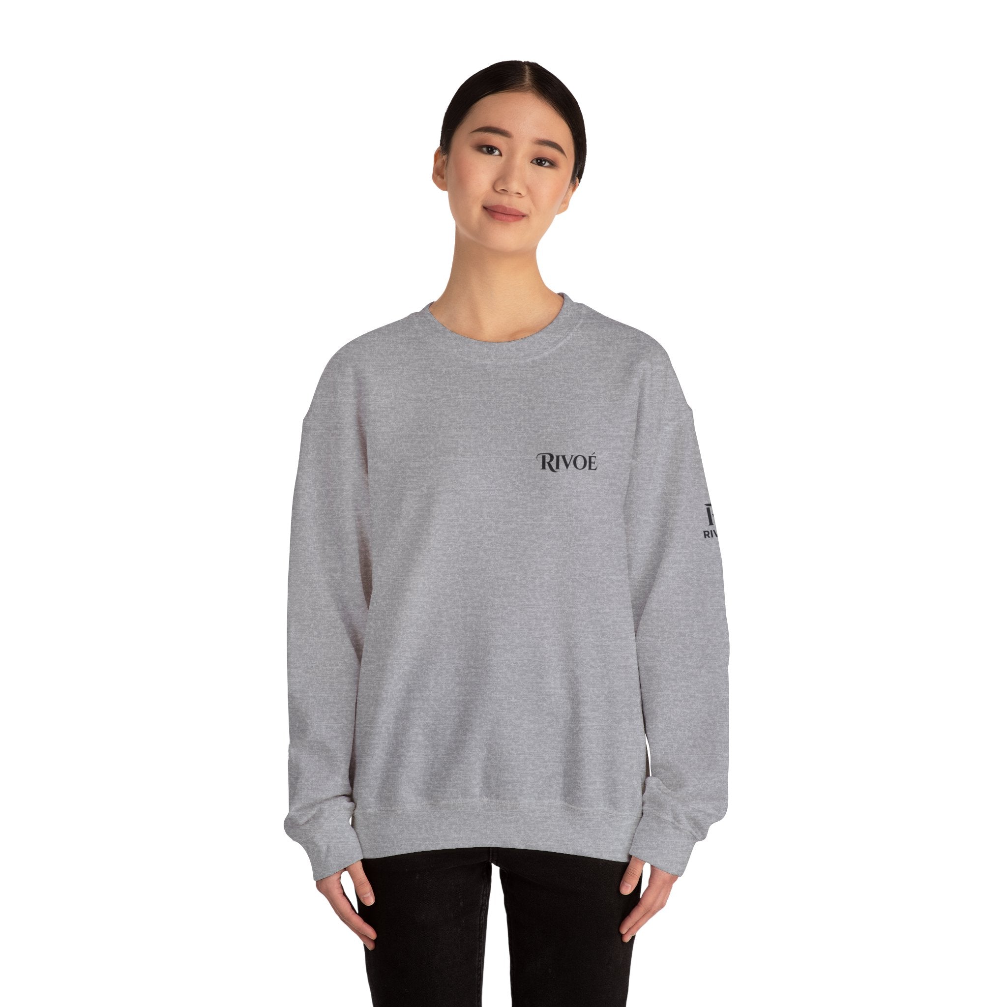 Minimal 'RIVOÉ' White Crewneck Sweatshirt – Small Chest Logo, Casual Unisex Pullover