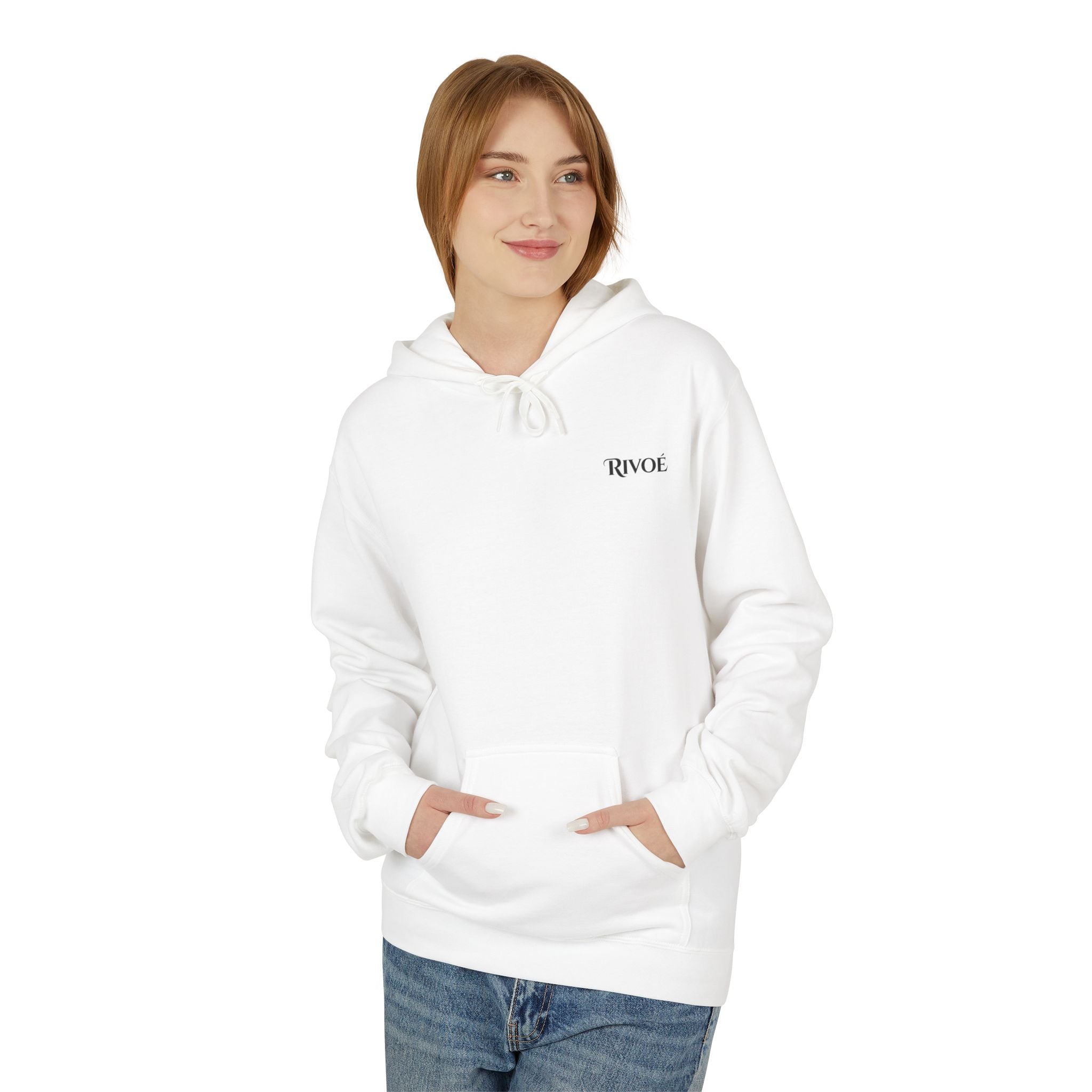 Minimal 'RIVOÉ' Small-Logo Hoodie — Clean White Casual Pullover