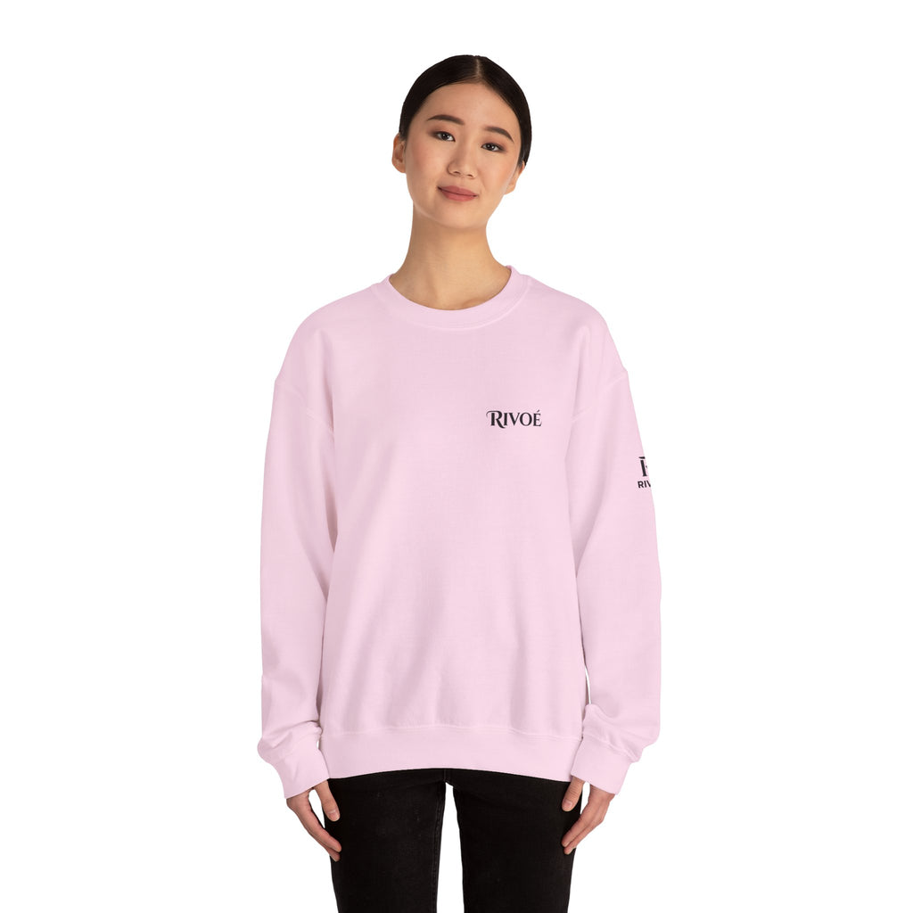 Minimal 'RIVOÉ' White Crewneck Sweatshirt – Small Chest Logo, Casual Unisex Pullover