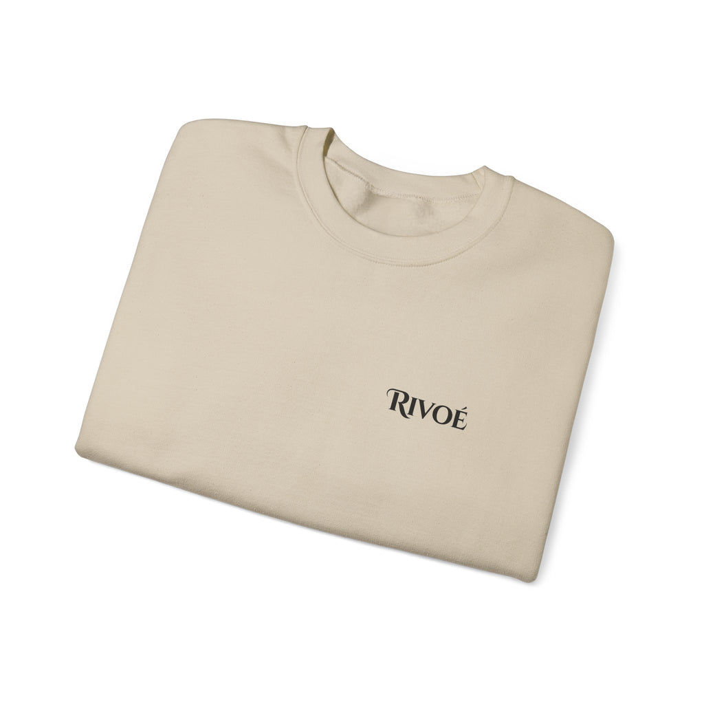 Minimal 'RIVOÉ' White Crewneck Sweatshirt – Small Chest Logo, Casual Unisex Pullover