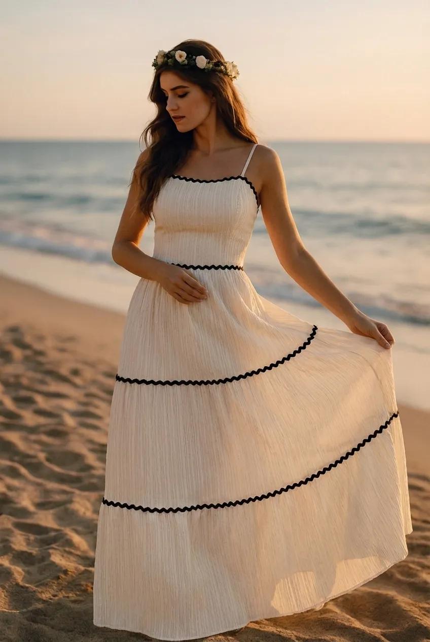 Contrast Trim Tiered Cami Dress