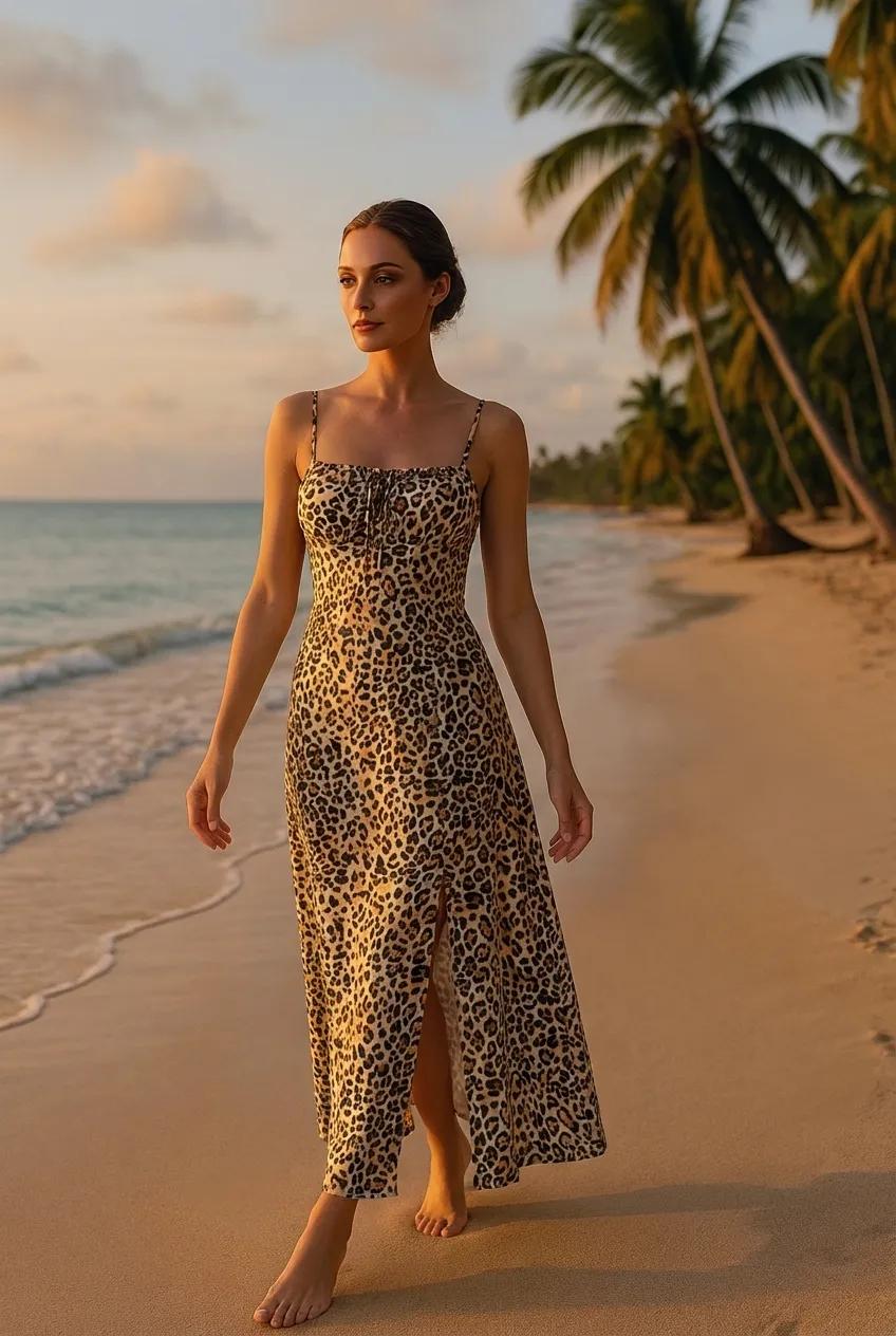 Smocked Leopard Midi Cami Dress