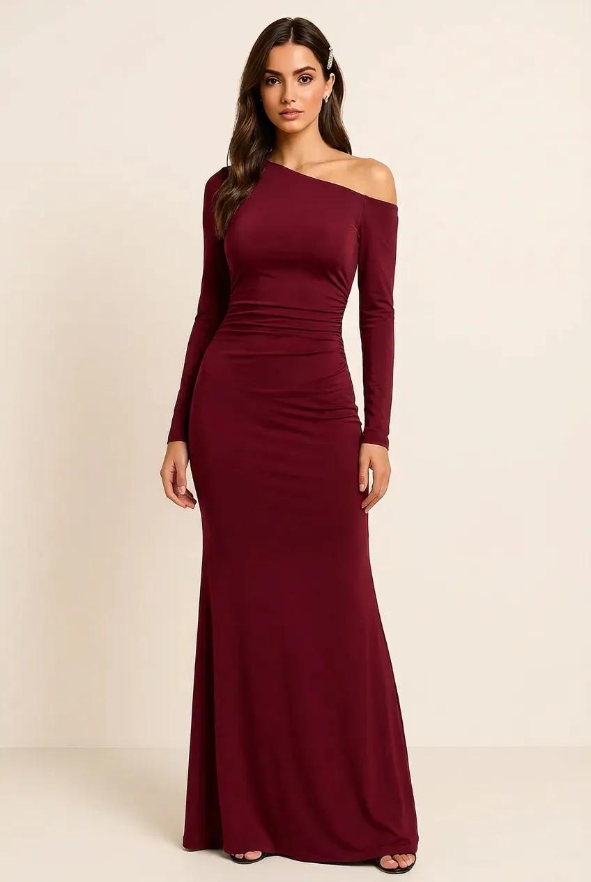 One-Shoulder Ruched Bodycon Maxi Dress